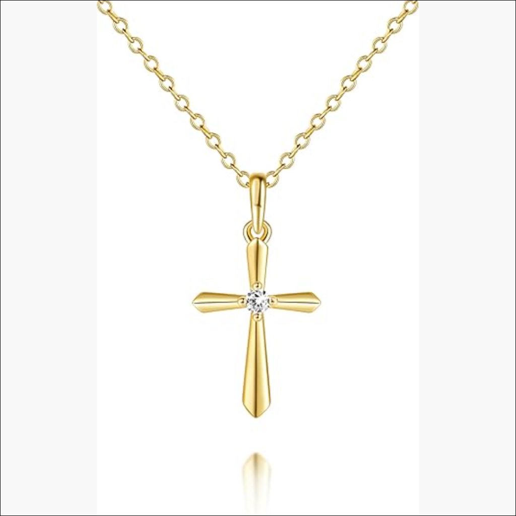 14k Gold Plated Cross Pendant Necklace With Cubic Zirconia Adjustable Chain